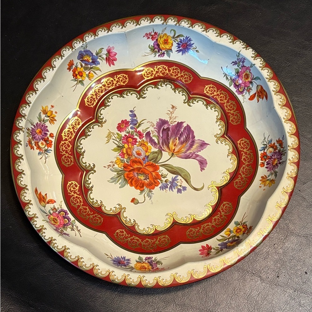 Vintage 1971 Daher Decorated War Metalware Bowl Floral Design 10"